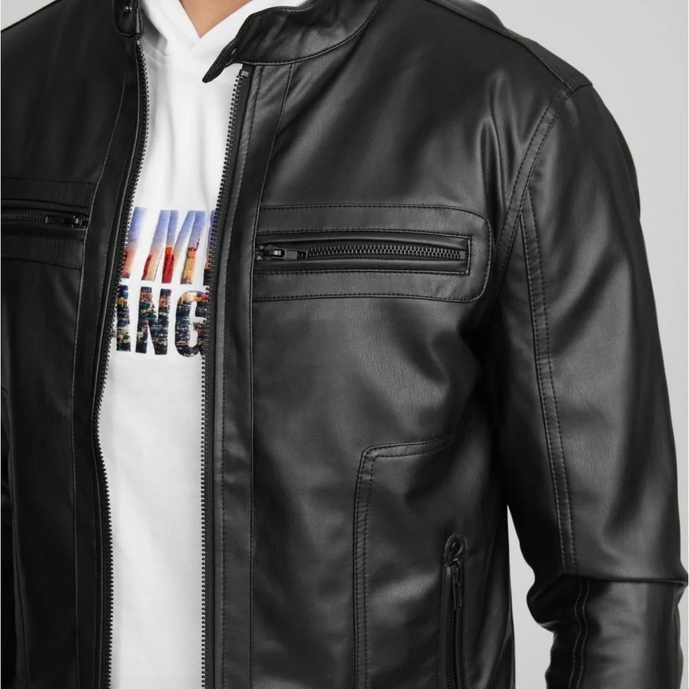 NEW G BY GUESS Hayward Faux-Leather Jacket SZ S